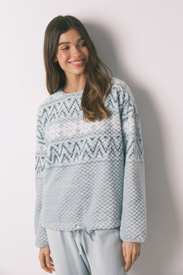 Women'secret Pijama larga polar verde cenefa blanco