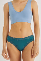 Womensecret Panty brasileño microfibra encaje azul verdoso verde