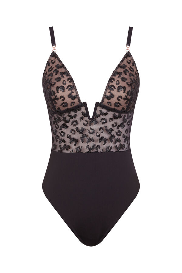 Women'secret Body de tul bordado con estampado animal negro negro