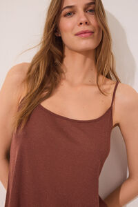Womensecret Playera de tirantes sin mangas de canalé marrón  café