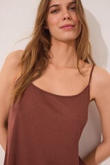 Womensecret Playera de tirantes sin mangas de canalé marrón café