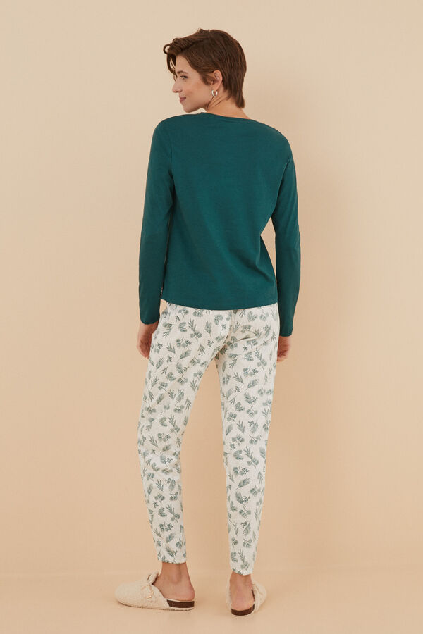 Womensecret Pantalón pijama 100% algodón hojas blanco