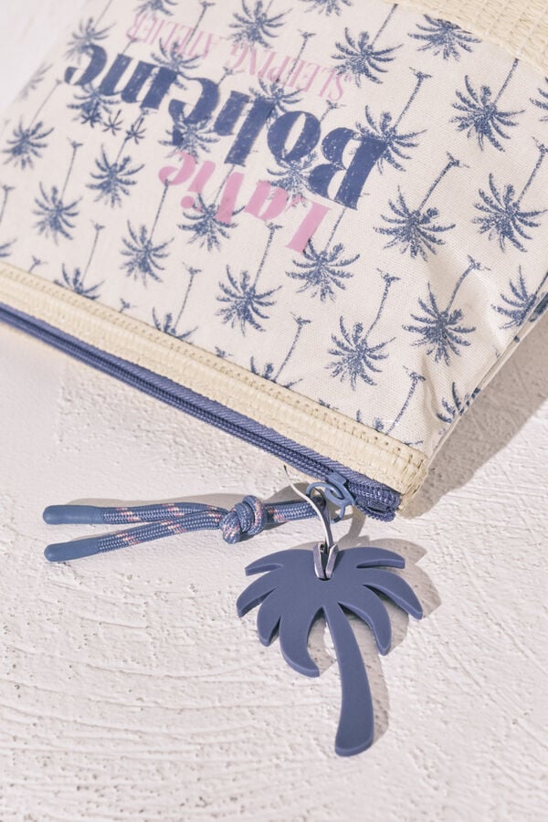 Women'secret Neceser mediano de rafia con palmeras azul