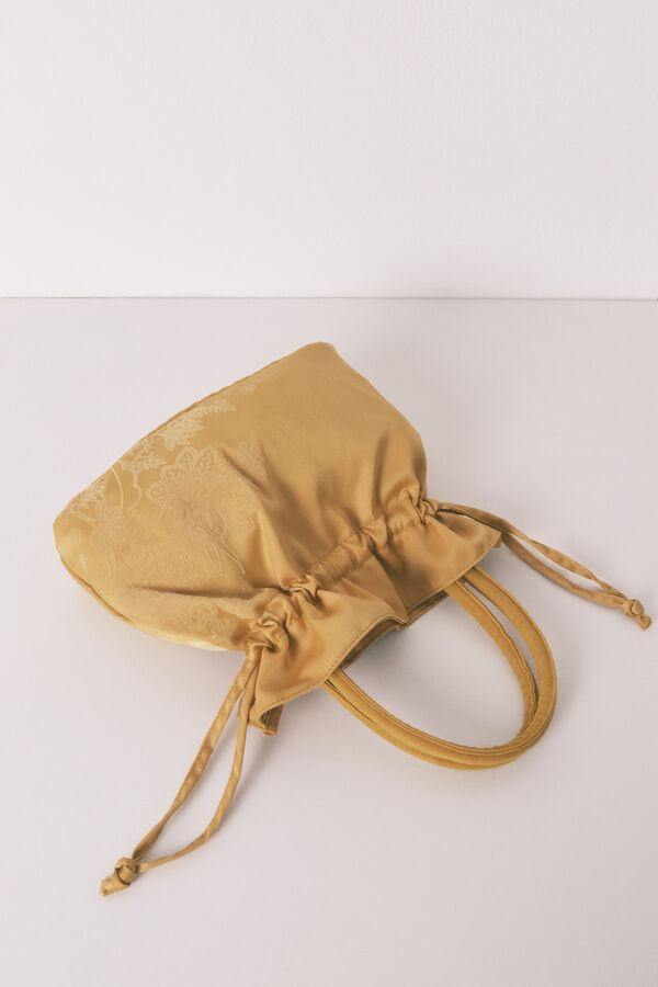 Women'secret Bolsa neceser satén estampado mostaza amarillo