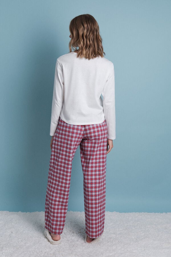 HI&BYE Pijama larga 100% algod&oacute;n con estampado vichy rojo marfil