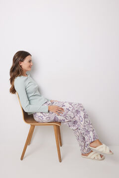 Womensecret Pantalón largo 100% algodón flores morado/lila