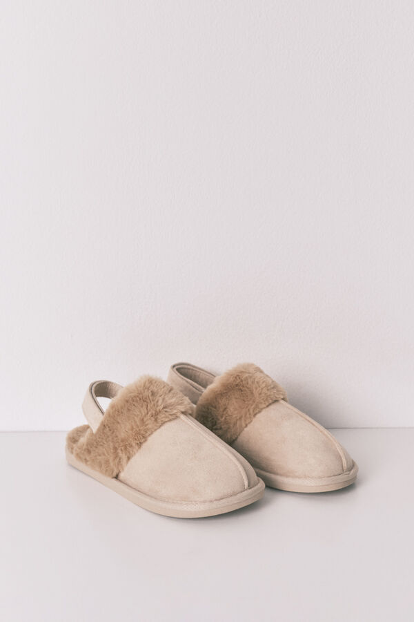 Women'secret Pantuflas para casa de piel de camello beige