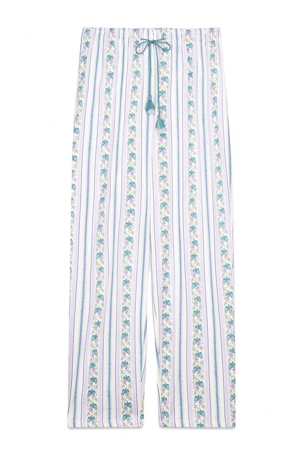 Womensecret Pantalón largo zanahoria 100% algodón ribetes marfil