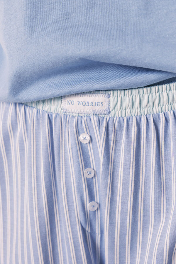 Women'secret Pijama de manga corta y pantal&oacute;n de rayas de algod&oacute;n azul azul