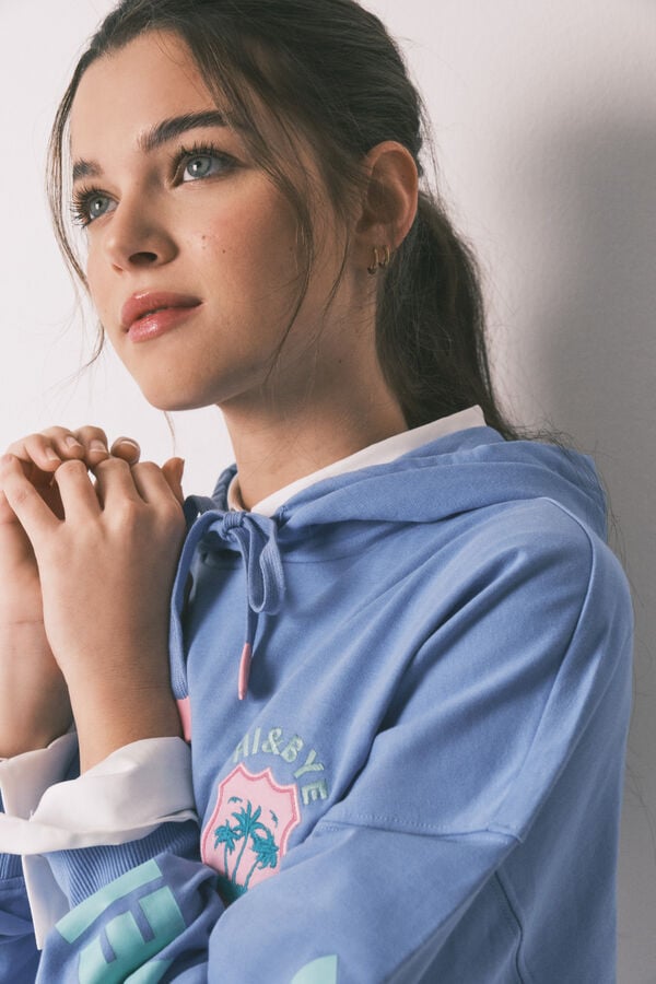 HI&BYE Sudadera con capucha de felpa de algod&oacute;n azul azul
