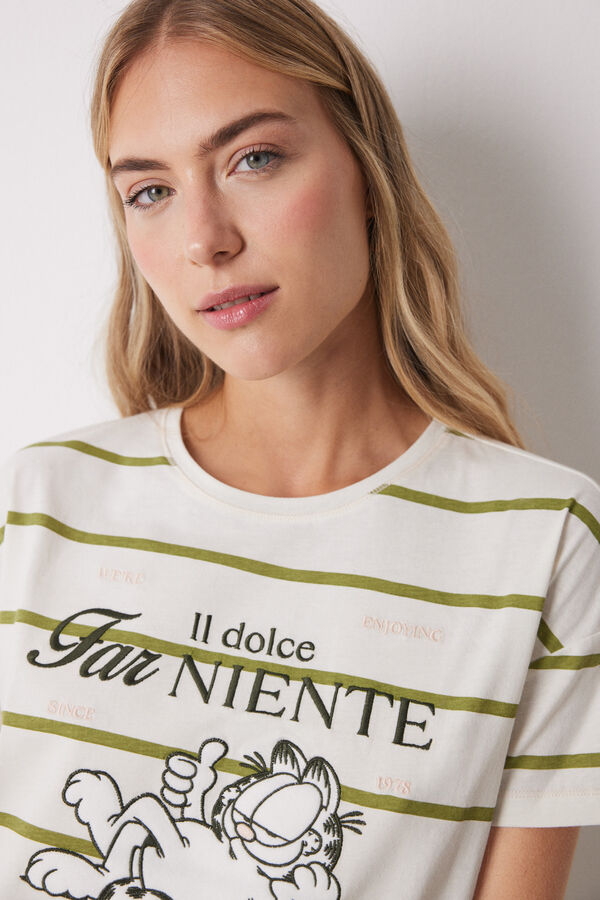 Womensecret Pijama larga de algodón manga corta Garfield marfil