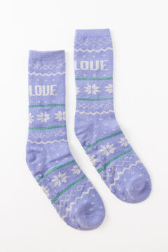 Womensecret Calcetines largos azul canalé lurex azul