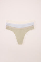 Womensecret Pack de 3 tangas de algodón acanalado blanco
