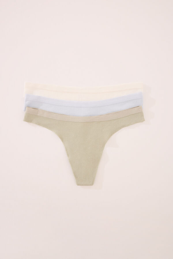 Womensecret Pack de 3 tangas de algodón acanalado blanco