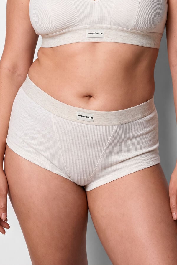 Women'secret Panty boxer sin costuras acanalado beige nude