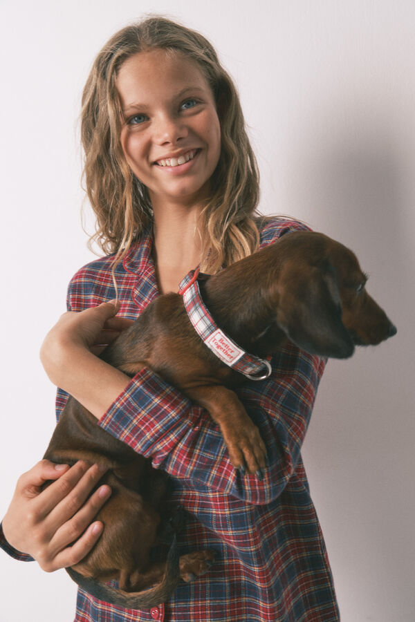 Women'secret Pijama infantil de camisa a cuadros, 100% algodón azul