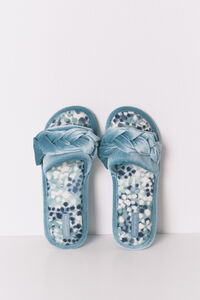 Women'secret Pantuflas para casa de casa abiertas de terciopelo verde