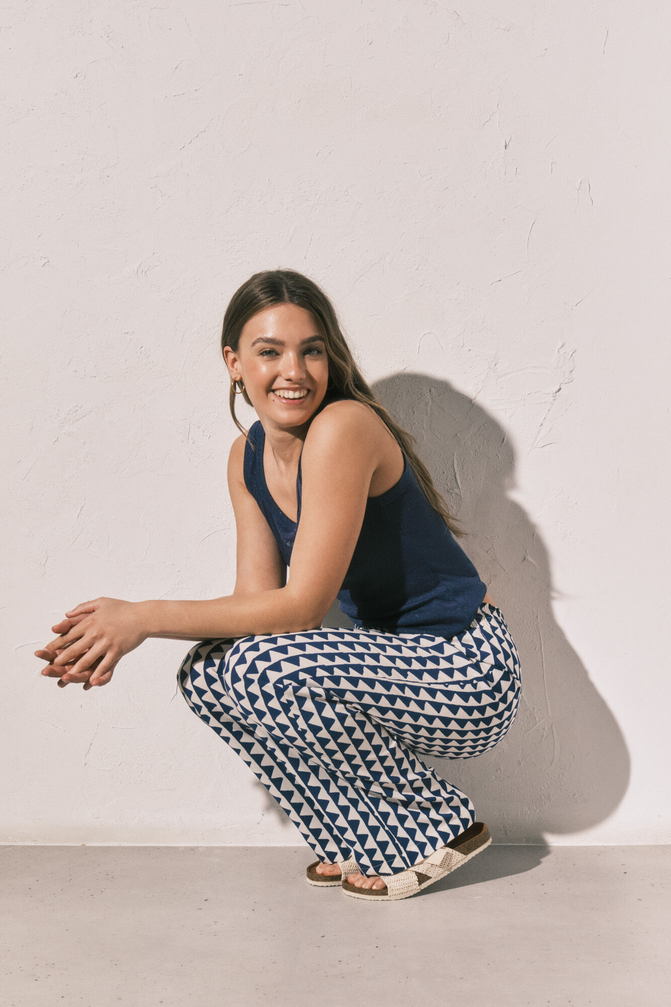 Women'secret Pantal&oacute;n largo estampado geom&eacute;trico azul