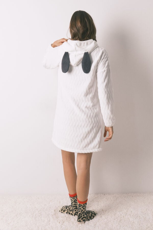 Women'secret Camis&oacute;n corto de forro polar con capucha blanca de Snoopy blanco