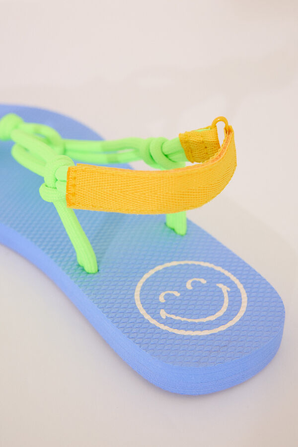 Womensecret Chanclas Smiley con tirantes de cuerda verde blanco