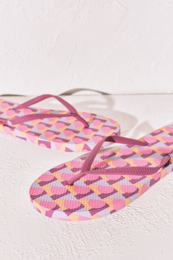 Women'secret Chanclas de dedo con estampado geom&eacute;trico rosa rosa