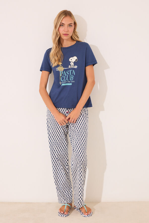 Womensecret Pijama larga geométrico de Snoopy 100 % algodón azul