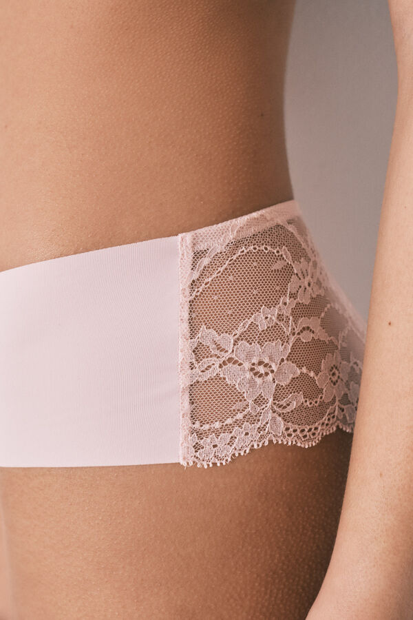 Women'secret Panty brasile&ntilde;o ancho de microfibra y encaje rosa fucsia