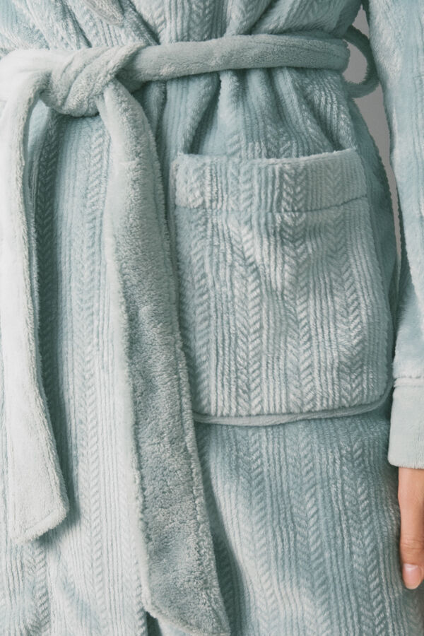 Women'secret Bata midi cruzada de tejido forro polar azul