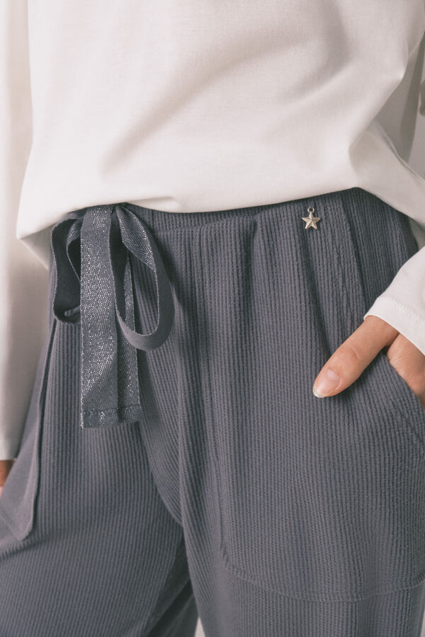 Women'secret Pantal&oacute;n largo de forro polar gris con textura suave gris