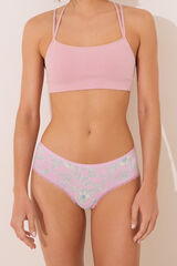Womensecret Panty brasileña ancha de microfibra con estampado rosa rosa