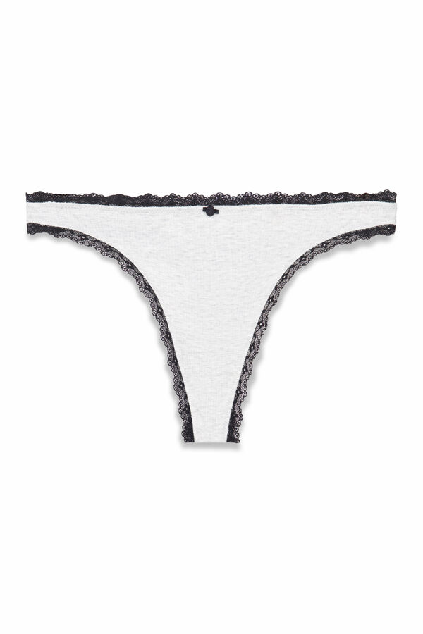 Women'secret Tanga de tiras de algod&oacute;n acanalado gris gris
