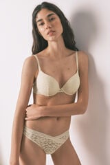 Women'secret Tanga de encaje cintura en V beige caf&eacute;