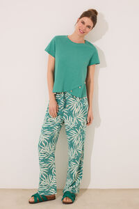 Womensecret Pantalón de viscosa con estampado de hojas verdes estampado