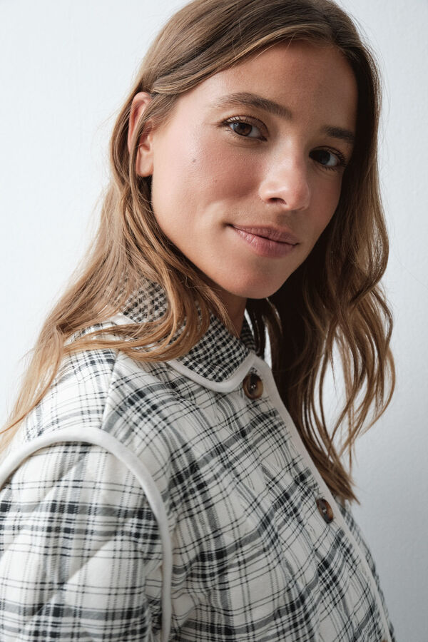 Women'secret Bata corta a cuadros gris estampado
