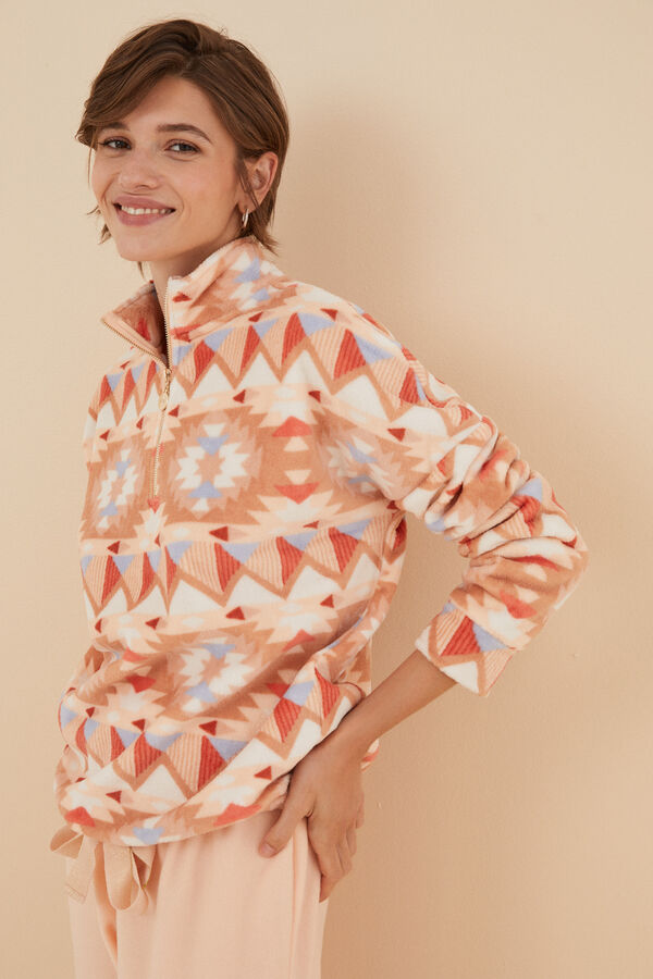 Womensecret Pijama larga de tela polar con estampado étnico estampado