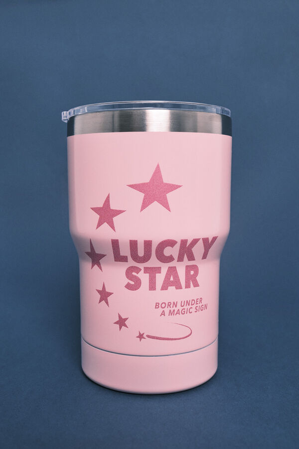 HI&BYE Taza termo rosa logo rosa