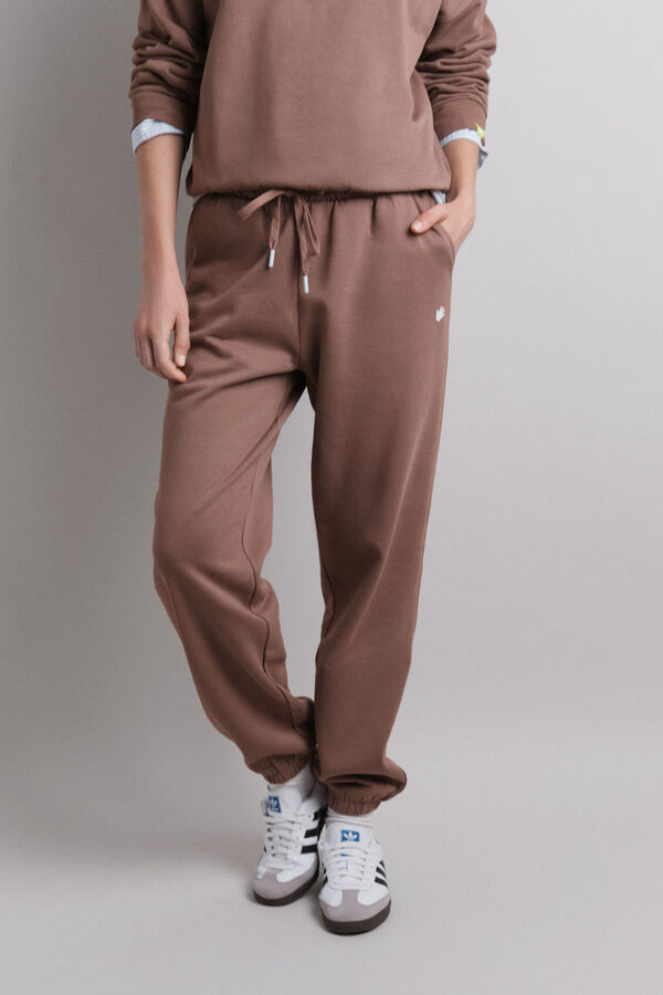HI&BYE Pantalón jogger de felpa de algodón marrón  café