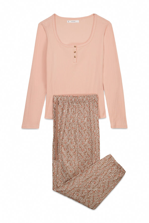 Women'secret Pijama larga estampado de flores de algod&oacute;n rosa naranja