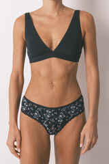 Women'secret Panty brasile&ntilde;o ancho con estampado de flores negro negro