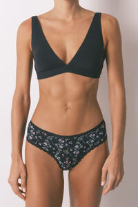 Women'secret Panty brasile&ntilde;o ancho con estampado de flores negro