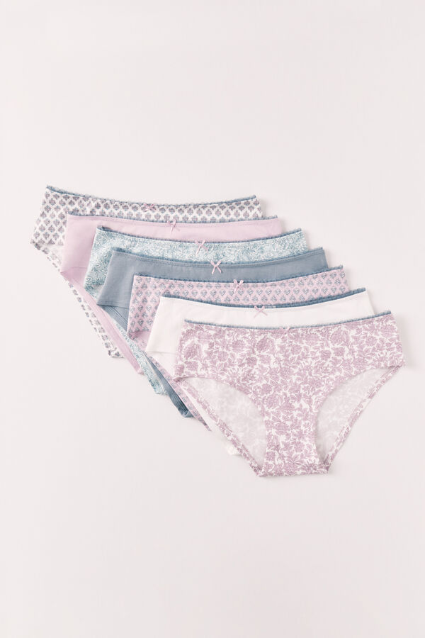 Women'secret Pack de 7 panties culotte con estampados surtidos de algod&oacute;n estampado