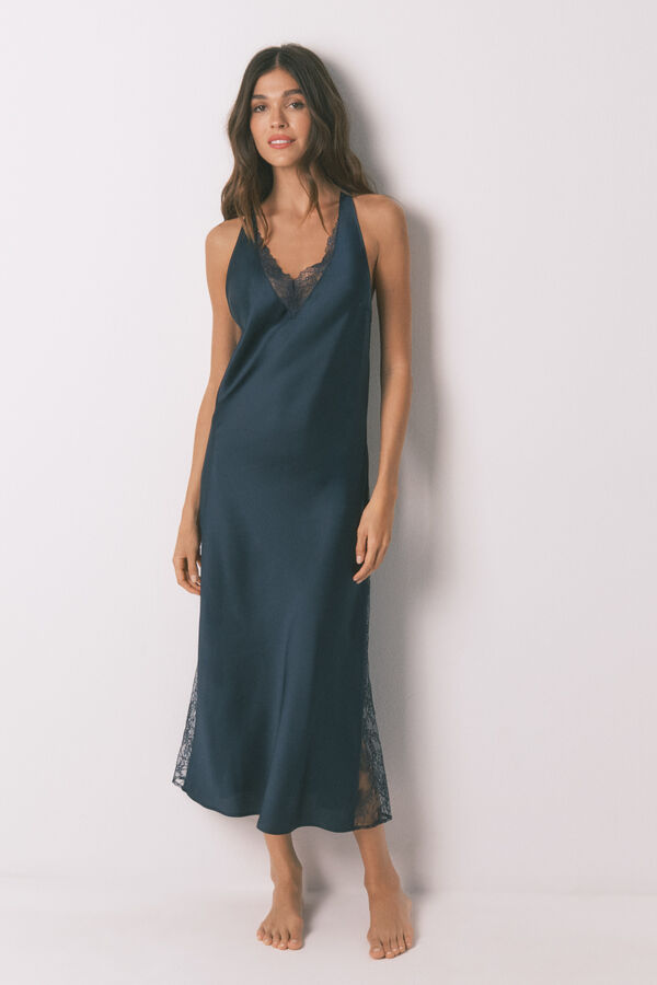 Women'secret Camisón largo satén azul azul