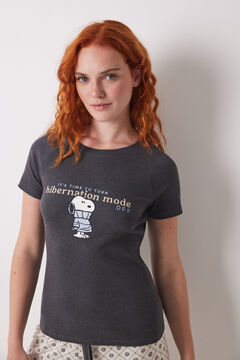 Womensecret Playera de manga corta acanalada de Snoopy gris