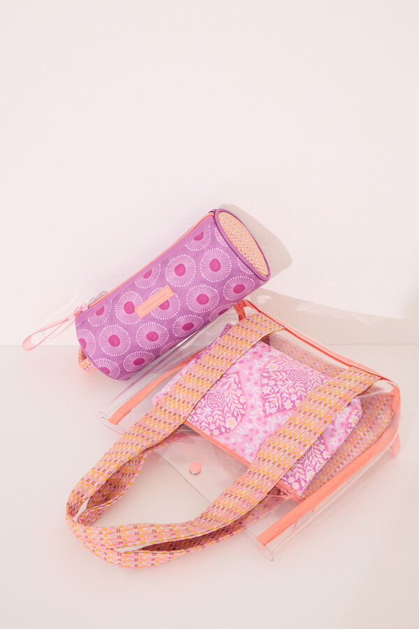 Womensecret Neceser pequeño de rafia rosa estampado