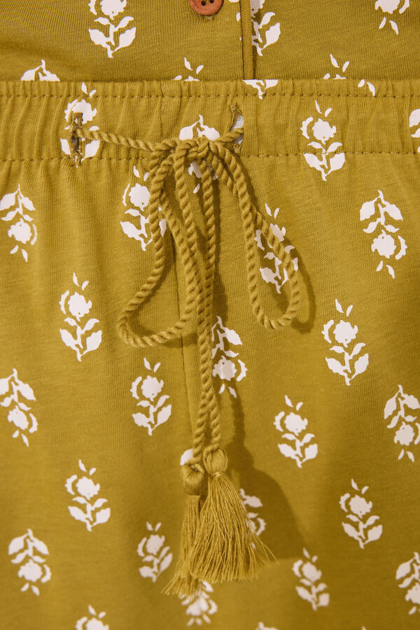 Womensecret Pijama camisera color caqui 100% algodón con estampados estampado