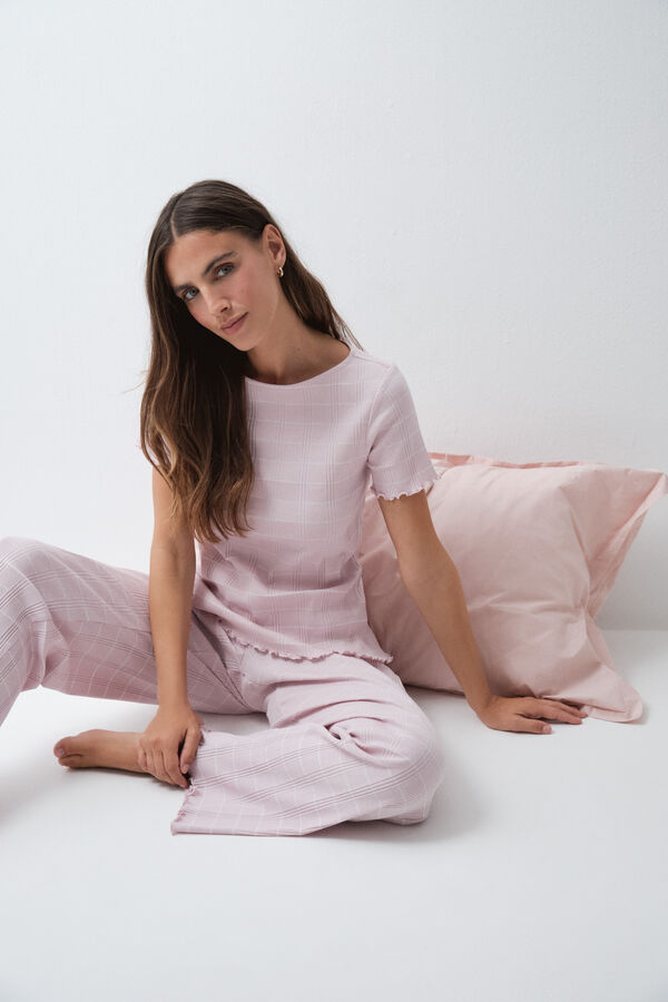 Women'secret Pijama larga de manga corta de algod&oacute;n a rayas rosa rosa
