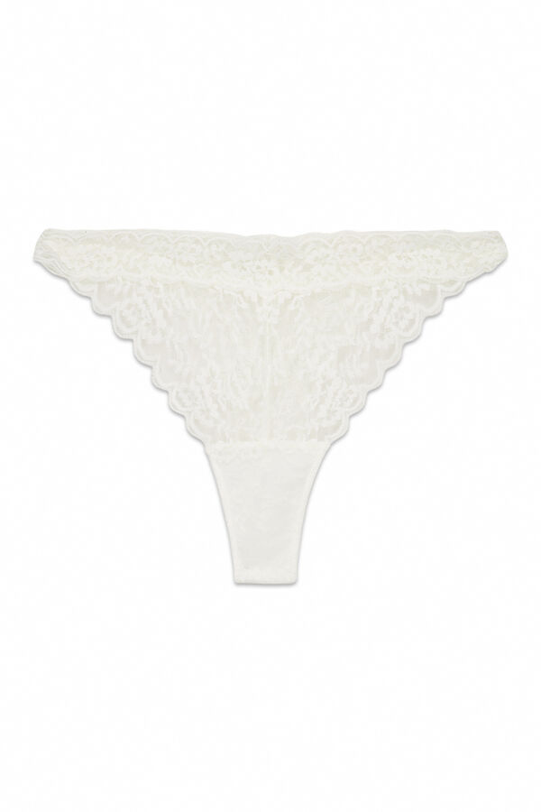 Womensecret Tanga de encaje blanco con cintura en V marfil