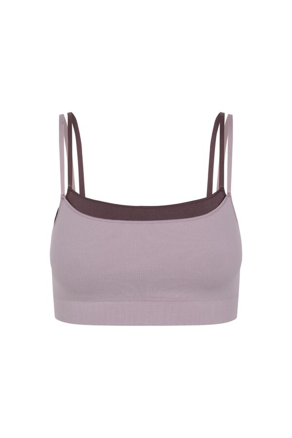 Women'secret Top sin costuras acanalado lila morado/lila