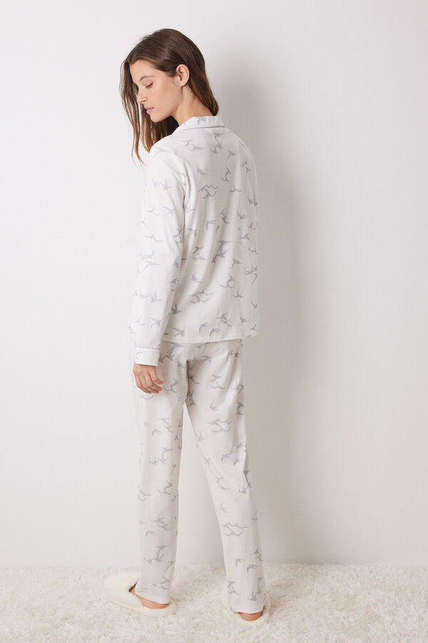 Womensecret Pijama camisera 100% algodón pájaros blanco
