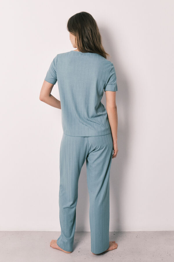 Women'secret Pijama de manga corta textura pointelle verde azul
